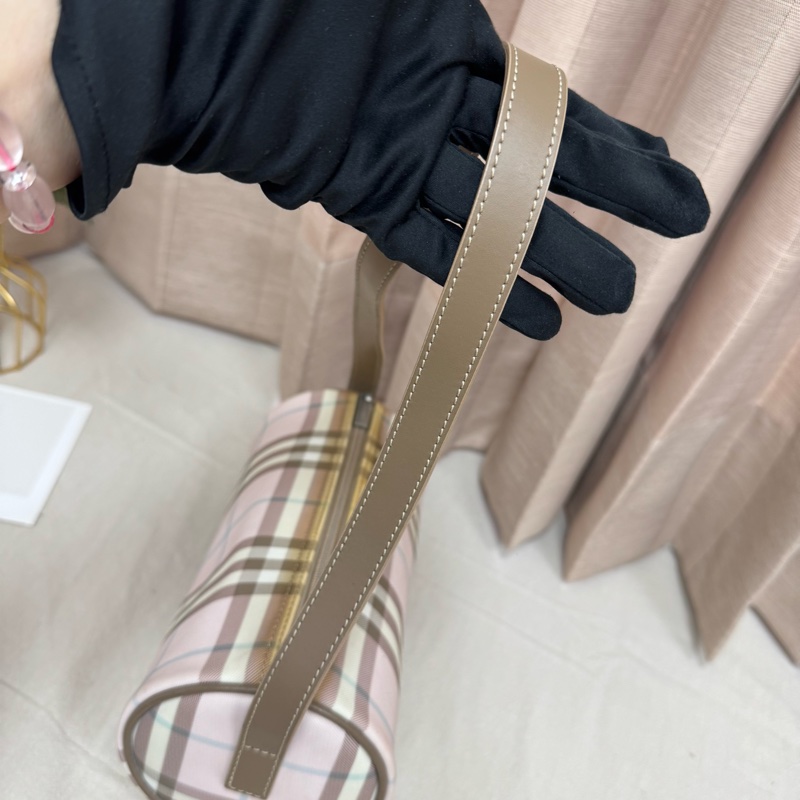 Burberry 粉色格紋圓筒包 中古 二手vintage 少女 可愛 手提 肩背-14