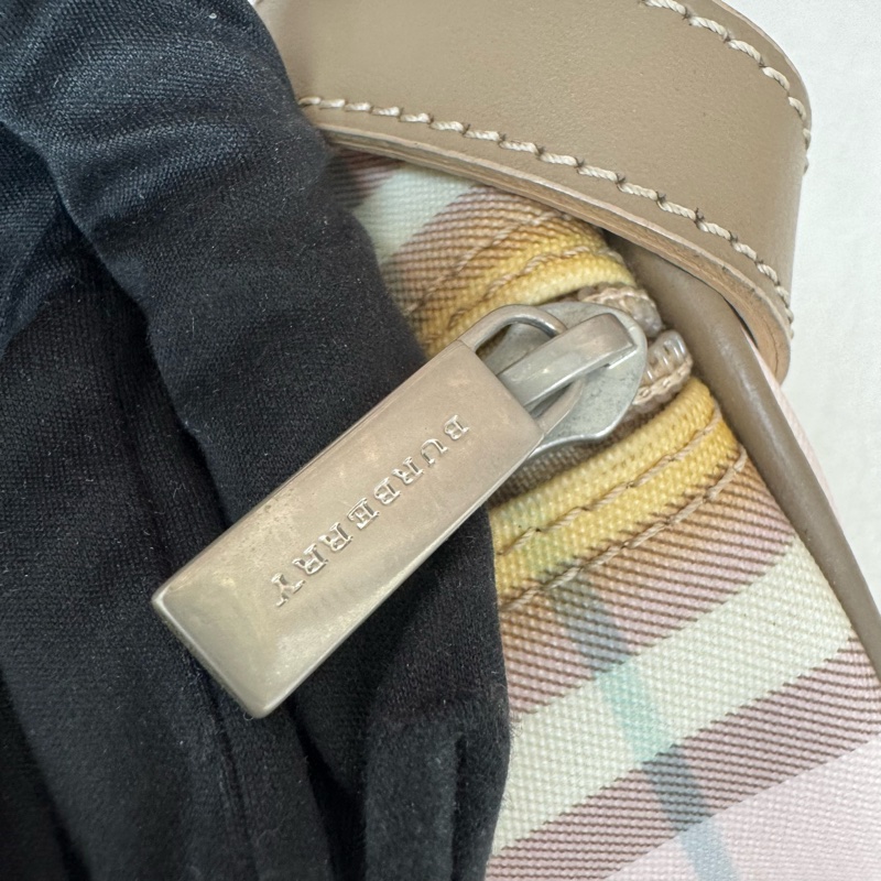 Burberry 粉色格紋圓筒包 中古 二手vintage 少女 可愛 手提 肩背-15