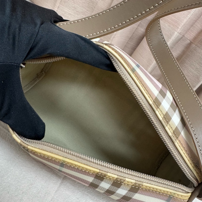 Burberry 粉色格紋圓筒包 中古 二手vintage 少女 可愛 手提 肩背-16
