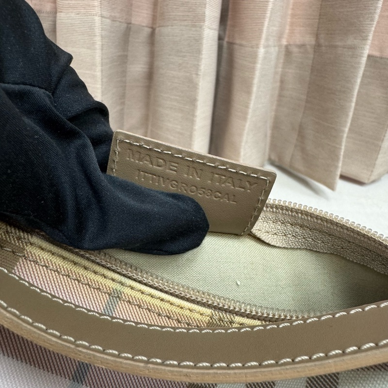 Burberry 粉色格紋圓筒包 中古 二手vintage 少女 可愛 手提 肩背-18