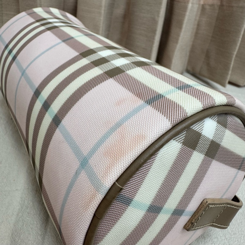 Burberry 粉色格紋圓筒包 中古 二手vintage 少女 可愛 手提 肩背-20