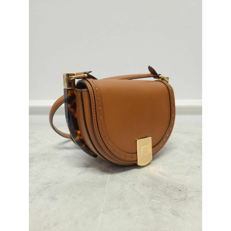 【包稅】FENDI 棕金色月光皮革單肩包-2