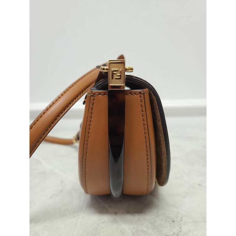 【包稅】FENDI 棕金色月光皮革單肩包-3