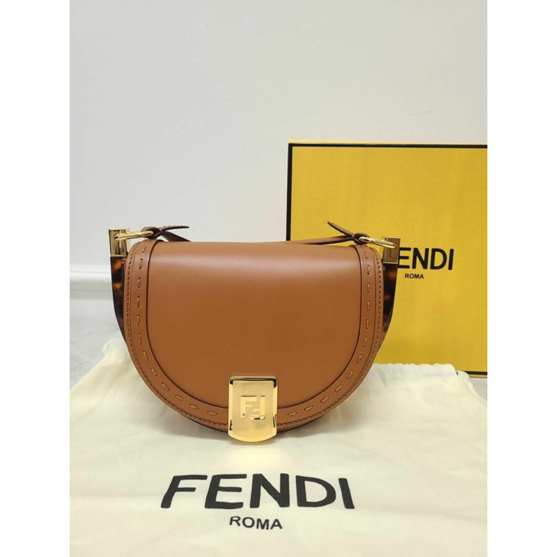 【包稅】FENDI 棕金色月光皮革單肩包-8
