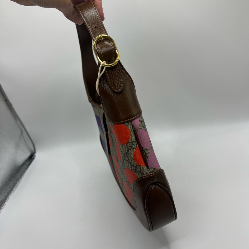 GUCCI 几何印花1961 老花配彩色条纹设计 粉色绿色橙色紫色拼接超好看 可手提可斜挎 双肩带可调节-3