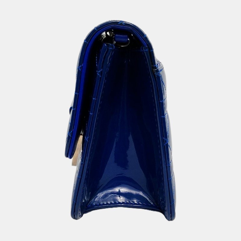 DIOR Rendez-Vous深藍色漆皮藤格紋絎縫單肩包斜挎包銀色五金可拆卸肩帶-2