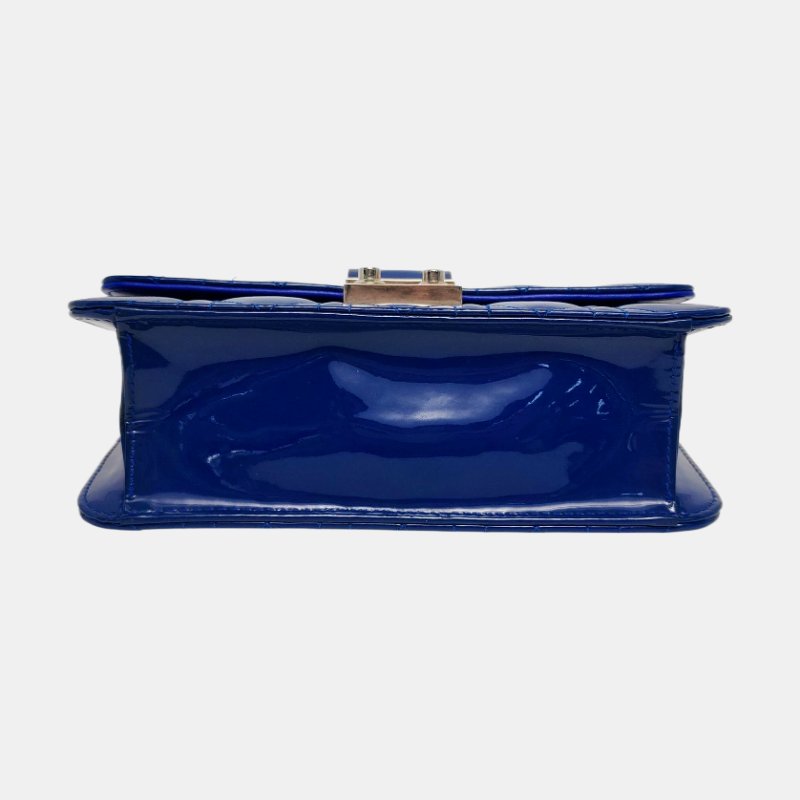 DIOR Rendez-Vous深藍色漆皮藤格紋絎縫單肩包斜挎包銀色五金可拆卸肩帶-5