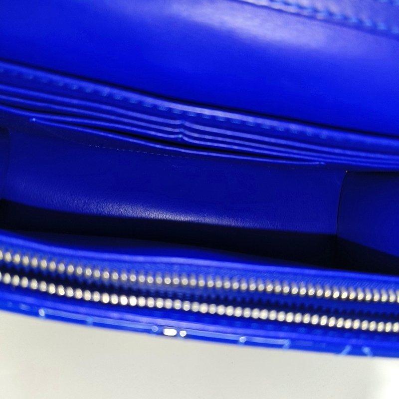 DIOR Rendez-Vous深藍色漆皮藤格紋絎縫單肩包斜挎包銀色五金可拆卸肩帶-6