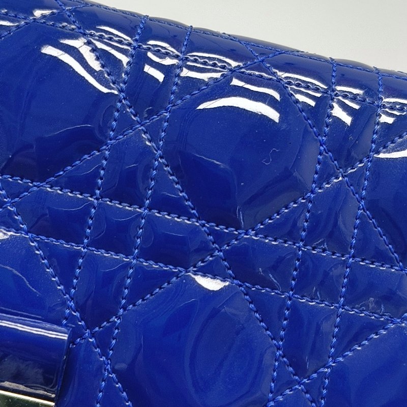 DIOR Rendez-Vous深藍色漆皮藤格紋絎縫單肩包斜挎包銀色五金可拆卸肩帶-8