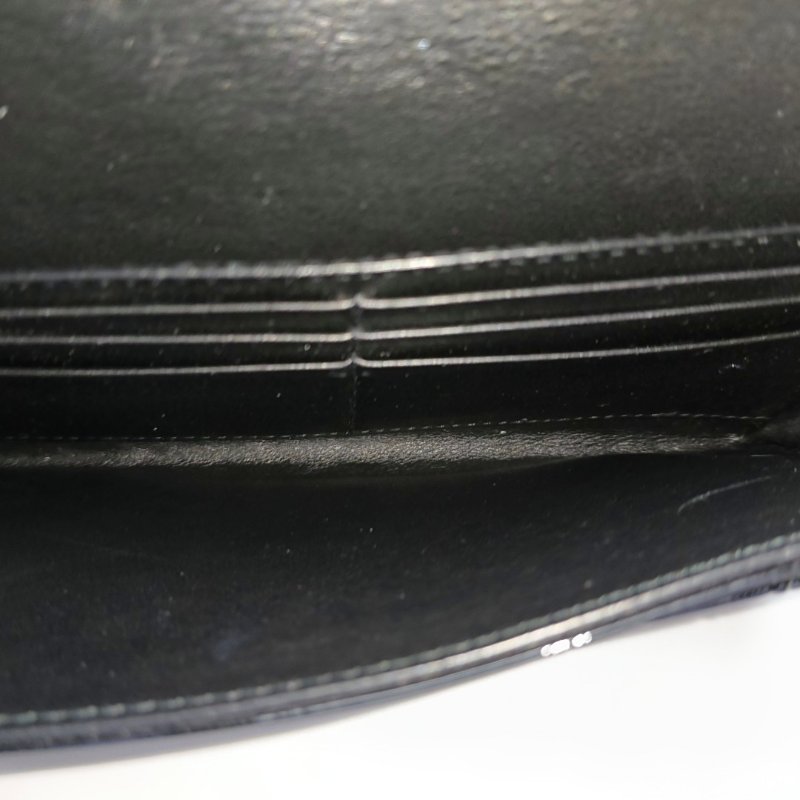 DIOR黑色漆皮藤格紋絎縫錢包金色五金子袋-6