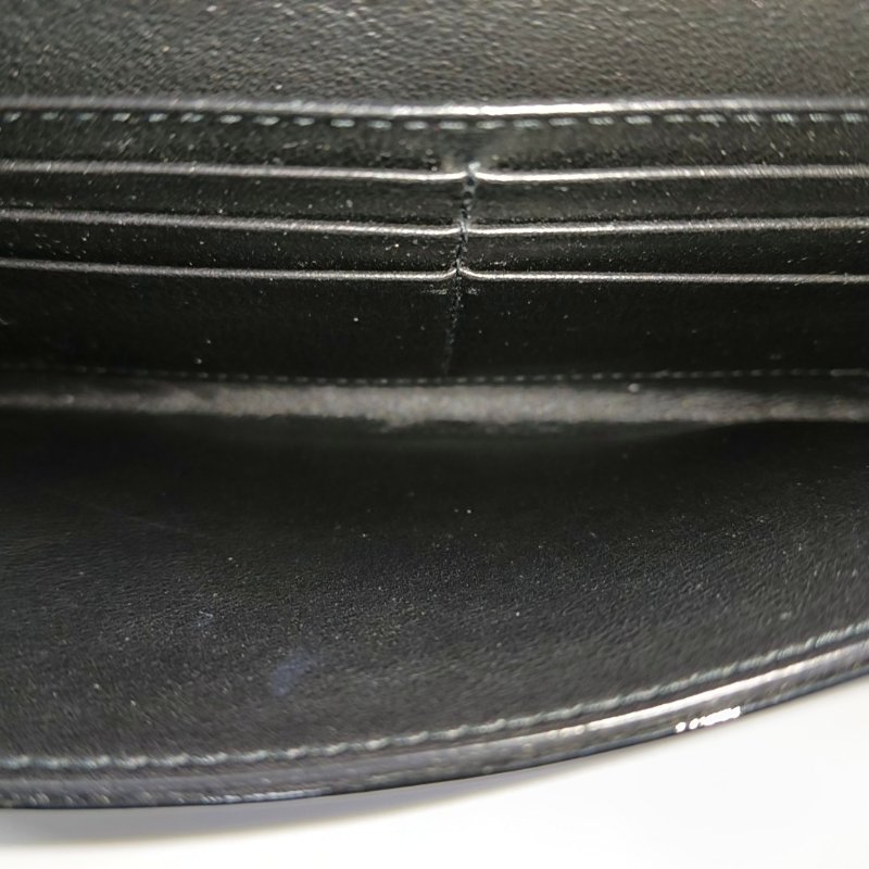 DIOR黑色漆皮藤格紋絎縫錢包金色五金子袋-12