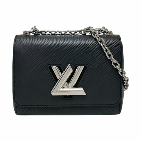 LOUIS VUITTON TWIST小號黑色EPI牛皮水波紋單肩包斜挎包手提包銀色五金可拆卸肩帶