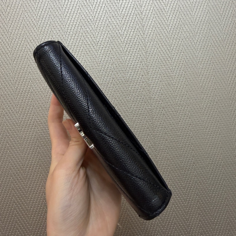 YSL 黑魚子醬牛皮銀釦小型錢包-4