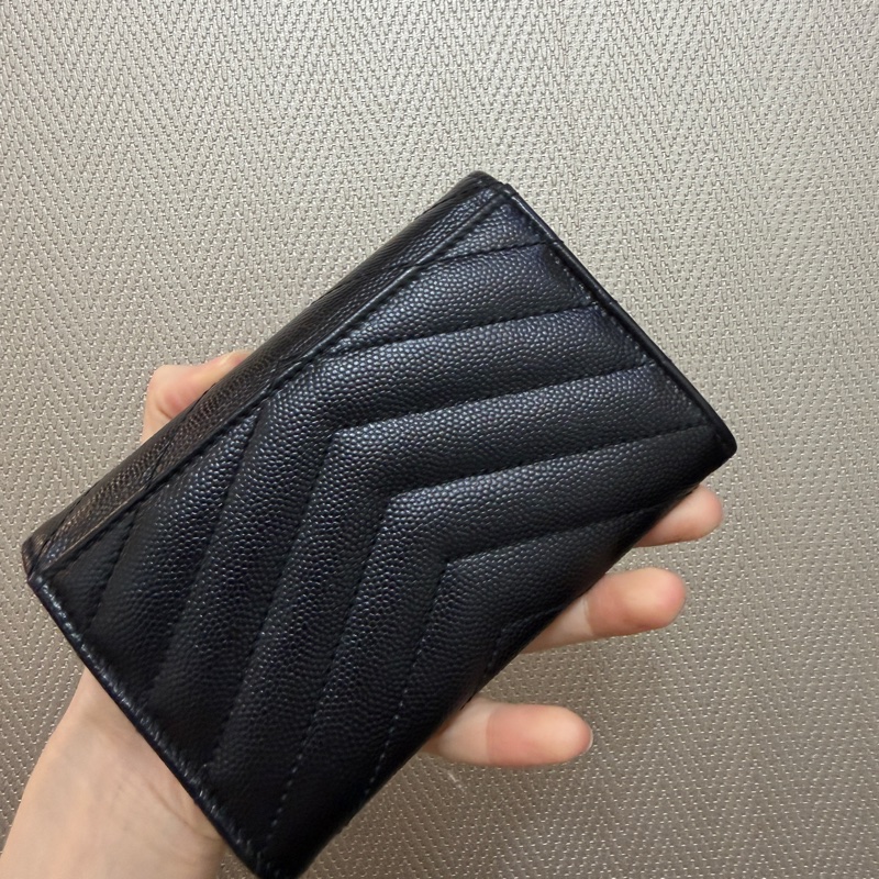 YSL 黑魚子醬牛皮銀釦小型錢包-5