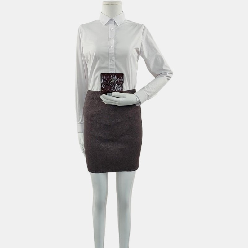 CHANEL黑色漆皮壓紋山茶花錢包銀色五金15開-1