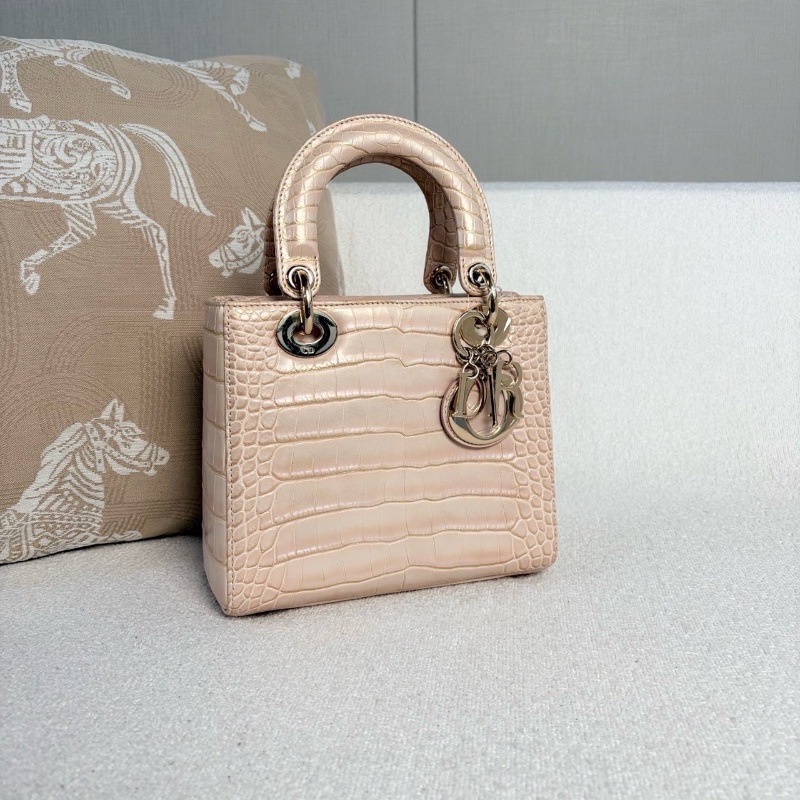 Dior 鎏金粉色鰐魚皮黛妃四格金扣 20*17*6 99新配件塵袋-5