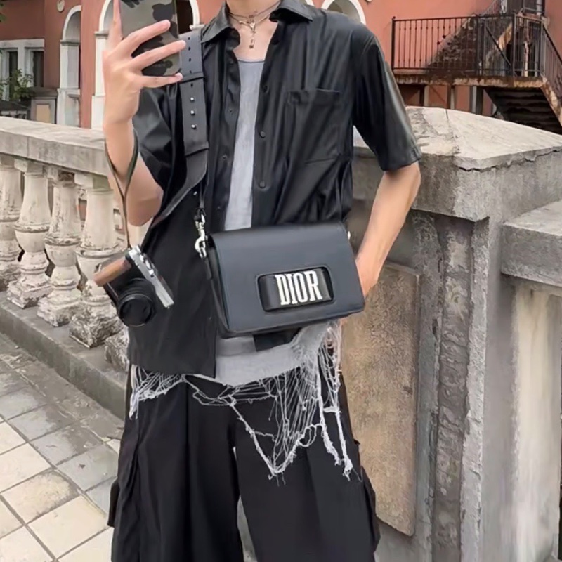 Dior JAdior寬肩帶斜背黑色銀扣黑銀牛皮25*16*7 98新配件塵袋-0