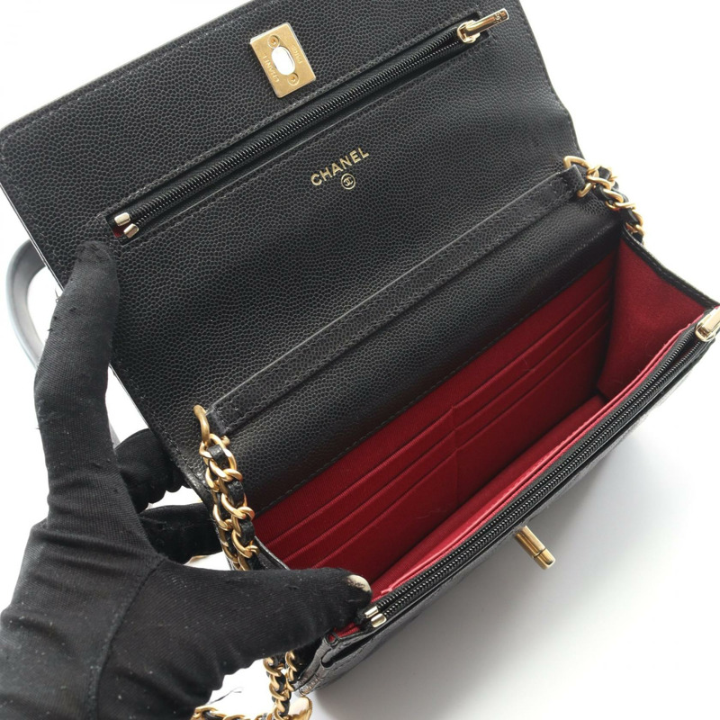 香奈兒 (CHANEL) Matelasse 單肩斜挎包，粒面小牛皮，黑色，金色五金，二手-2