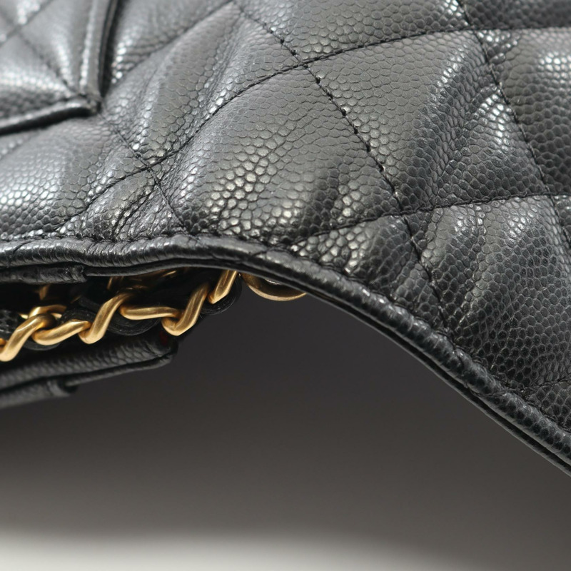 香奈兒 (CHANEL) Matelasse 單肩斜挎包，粒面小牛皮，黑色，金色五金，二手-7