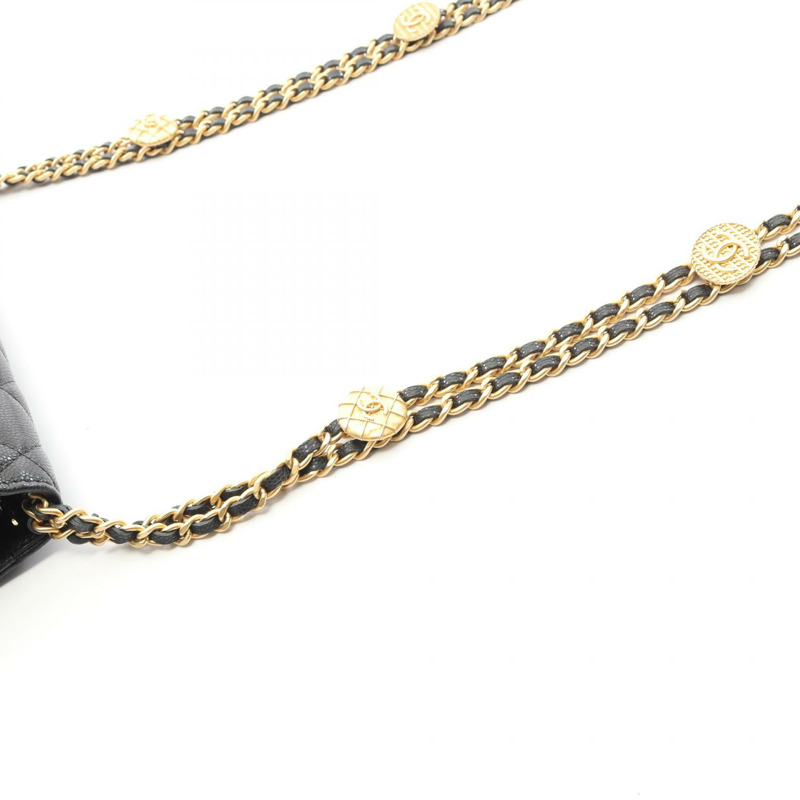 香奈兒 (CHANEL) Matelasse 單肩斜挎包，粒面小牛皮，黑色，金色五金，二手-8