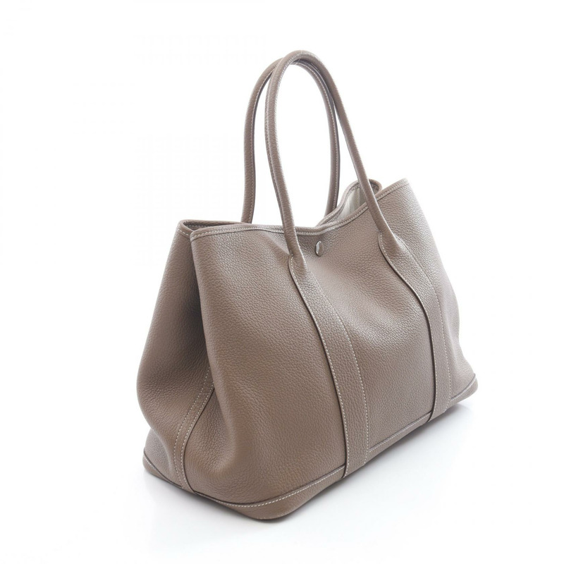 愛馬仕 Garden Party PM 手提包，Negonda 皮革，灰褐色，二手 SHW-1