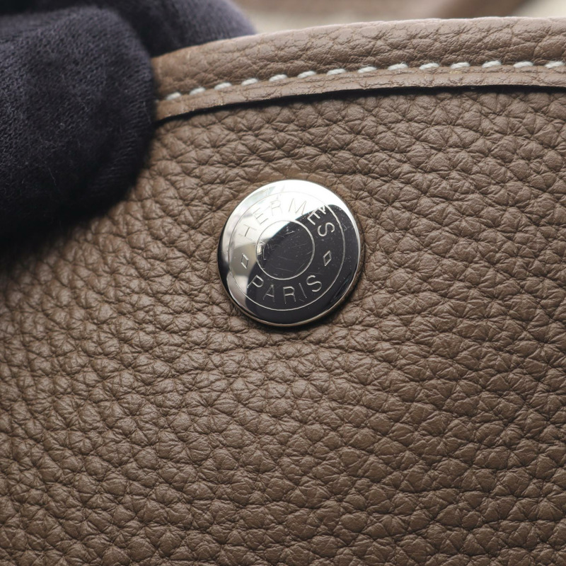 愛馬仕 Garden Party PM 手提包，Negonda 皮革，灰褐色，二手 SHW-8