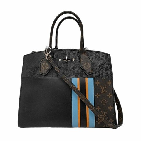 LOUIS VUITTON CITY STEAMER 黑色牛皮老花單肩包手提包斜挎包銀色五金可拆卸肩帶