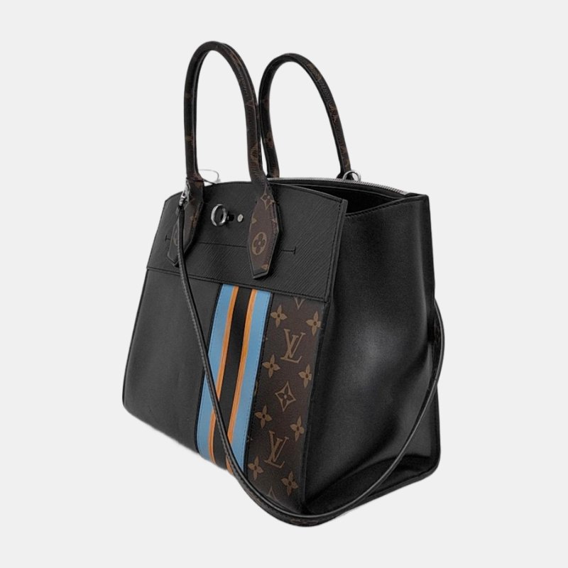 LOUIS VUITTON CITY STEAMER 黑色牛皮老花單肩包手提包斜挎包銀色五金可拆卸肩帶-2