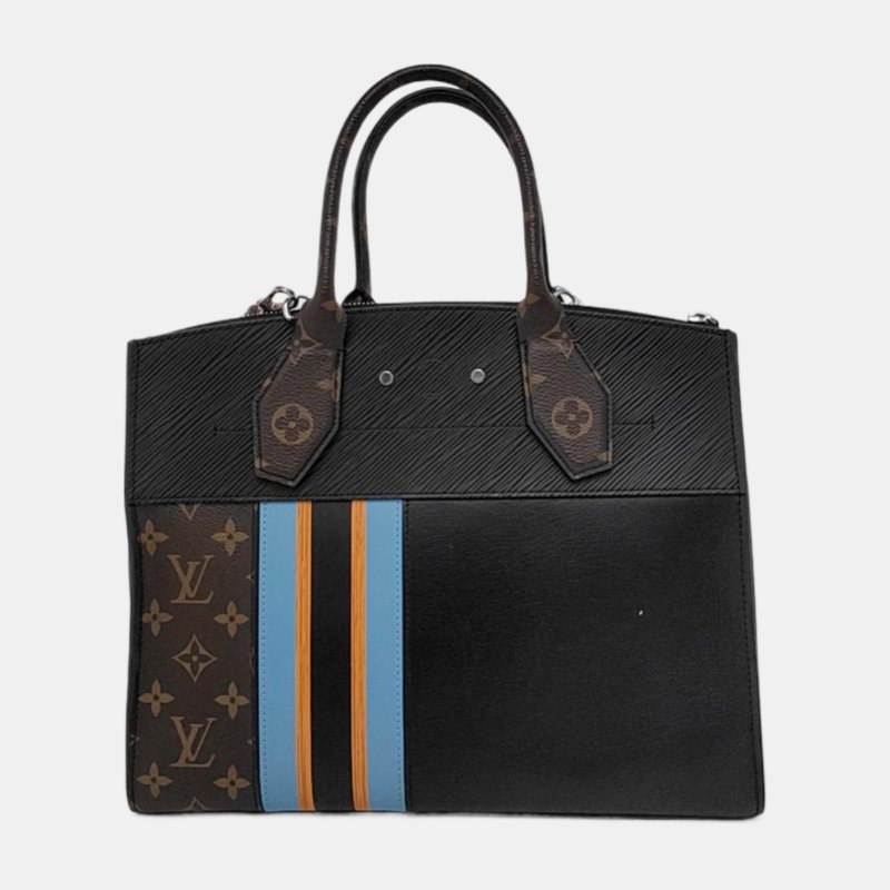 LOUIS VUITTON CITY STEAMER 黑色牛皮老花單肩包手提包斜挎包銀色五金可拆卸肩帶-3