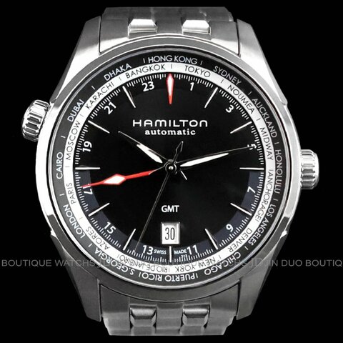 金鐸精品~W895 HAMILTON漢米爾頓Jazzmaster GMT爵士系列兩地時區42mmm自動上鍊男用腕錶
