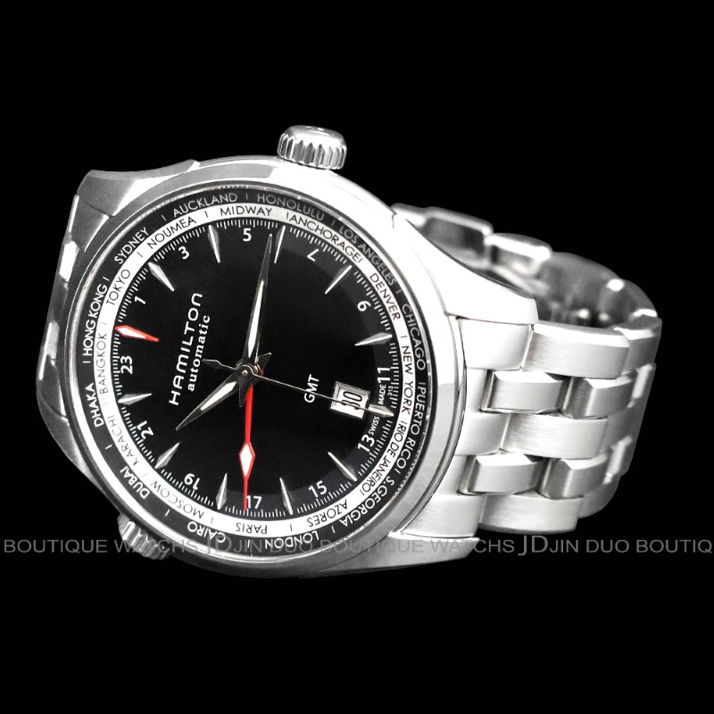 金鐸精品~W895 HAMILTON漢米爾頓Jazzmaster GMT爵士系列兩地時區42mmm自動上鍊男用腕錶-3