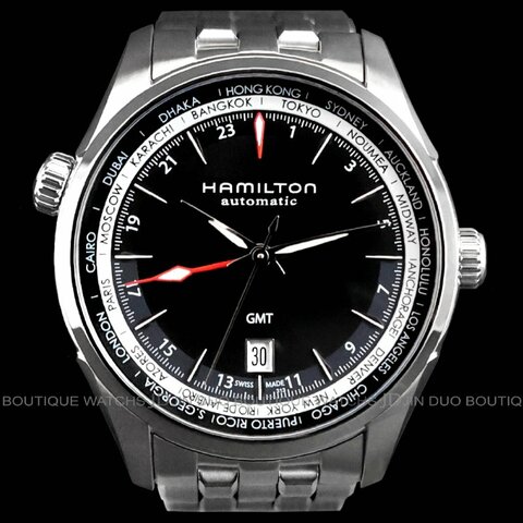 金鐸精品~W895 HAMILTON漢米爾頓Jazzmaster GMT爵士系列兩地時區42mmm自動上鍊男用腕錶