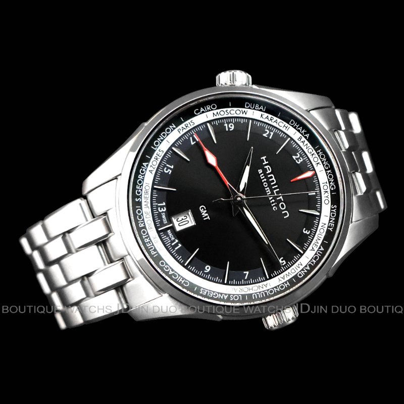 金鐸精品~W895 HAMILTON漢米爾頓Jazzmaster GMT爵士系列兩地時區42mmm自動上鍊男用腕錶-1