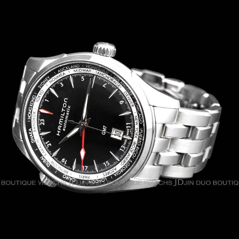 金鐸精品~W895 HAMILTON漢米爾頓Jazzmaster GMT爵士系列兩地時區42mmm自動上鍊男用腕錶-3