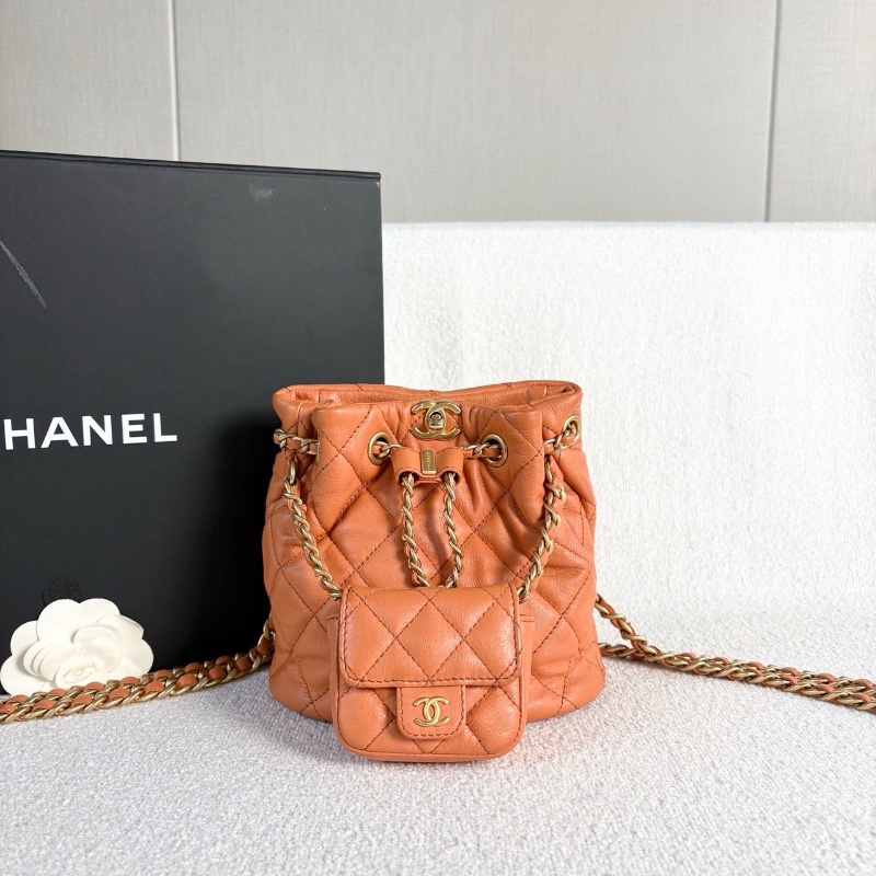Chanel 23A子母後背包橙色金扣芯片款17*15*12 99新配件塵袋-1