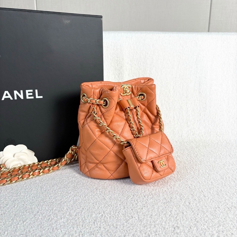Chanel 23A子母後背包橙色金扣芯片款17*15*12 99新配件塵袋-3