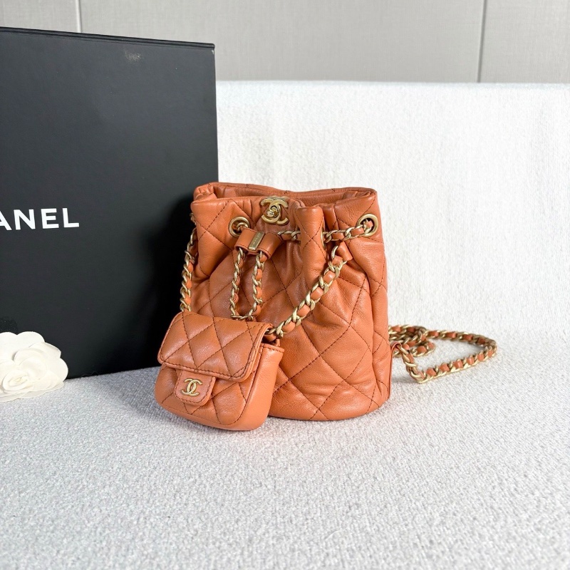 Chanel 23A子母後背包橙色金扣芯片款17*15*12 99新配件塵袋-5