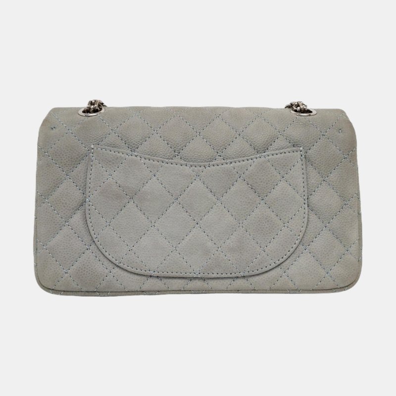 CHANEL 2.55 藍色荔枝紋牛皮菱格紋絎縫單肩包斜挎包銀色五金17開-4