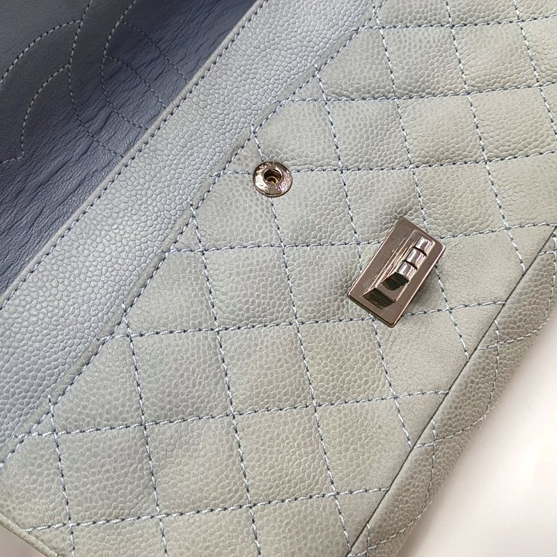 CHANEL 2.55 藍色荔枝紋牛皮菱格紋絎縫單肩包斜挎包銀色五金17開-8