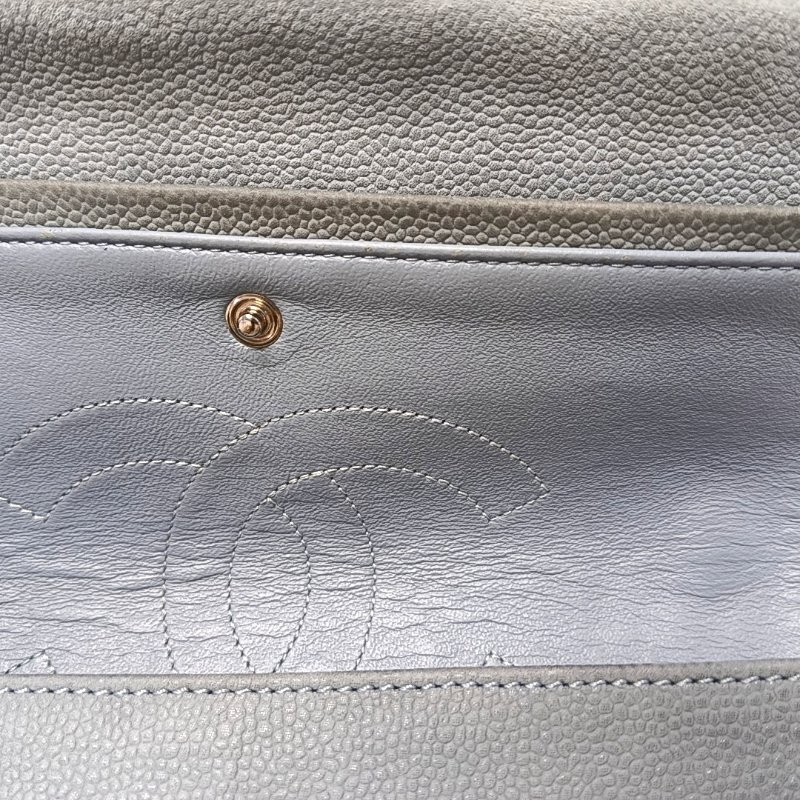 CHANEL 2.55 藍色荔枝紋牛皮菱格紋絎縫單肩包斜挎包銀色五金17開-9