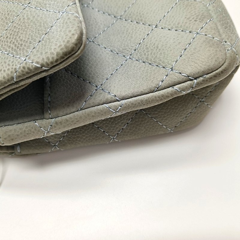 CHANEL 2.55 藍色荔枝紋牛皮菱格紋絎縫單肩包斜挎包銀色五金17開-12