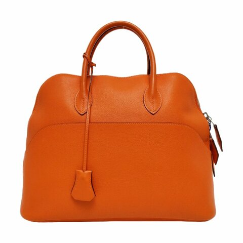 HERMES Bolide 31愛馬仕橙Evercolor牛皮保齡球包手提包銀色五金K刻