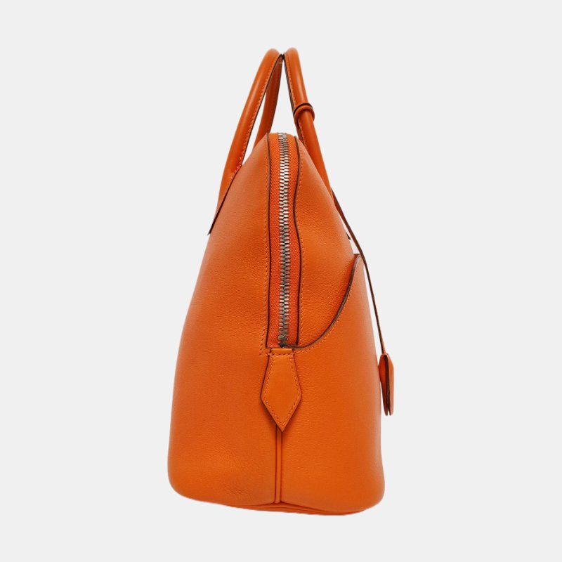 HERMES Bolide 31愛馬仕橙Evercolor牛皮保齡球包手提包銀色五金K刻-3