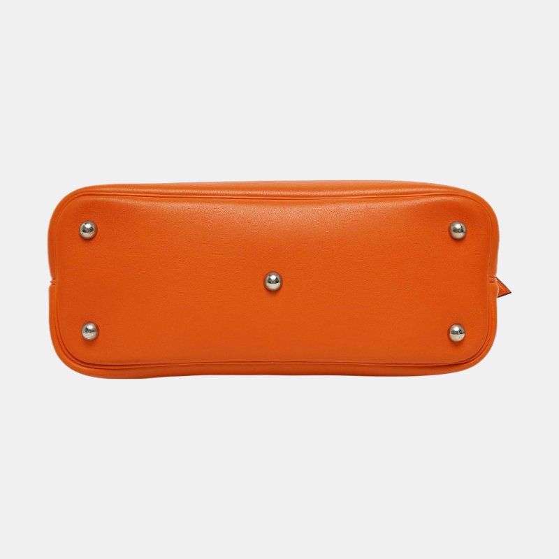 HERMES Bolide 31愛馬仕橙Evercolor牛皮保齡球包手提包銀色五金K刻-5