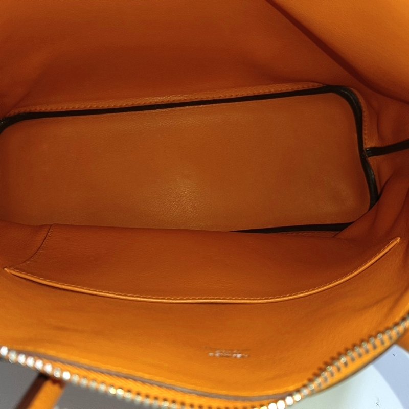 HERMES Bolide 31愛馬仕橙Evercolor牛皮保齡球包手提包銀色五金K刻-6