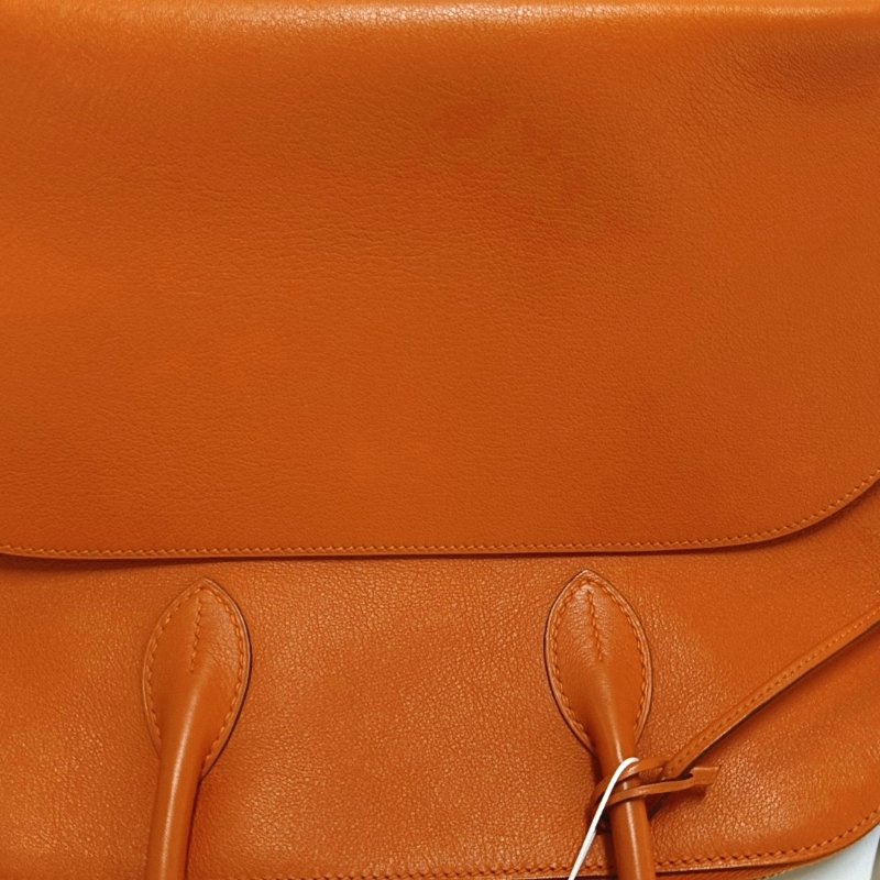 HERMES Bolide 31愛馬仕橙Evercolor牛皮保齡球包手提包銀色五金K刻-8