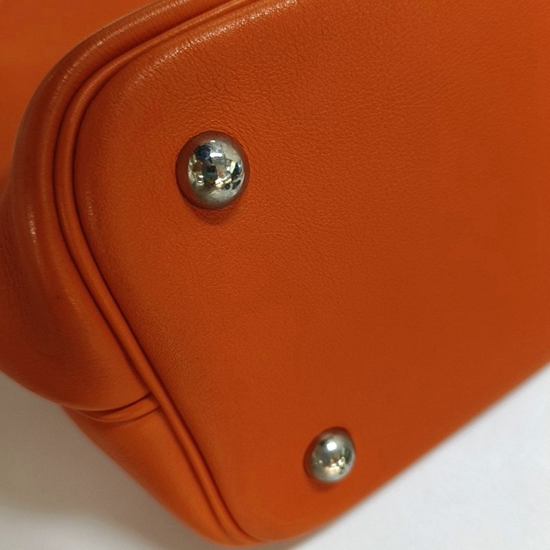 HERMES Bolide 31愛馬仕橙Evercolor牛皮保齡球包手提包銀色五金K刻-11