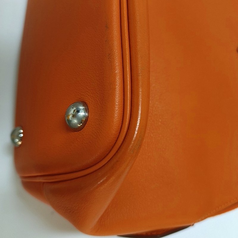 HERMES Bolide 31愛馬仕橙Evercolor牛皮保齡球包手提包銀色五金K刻-12