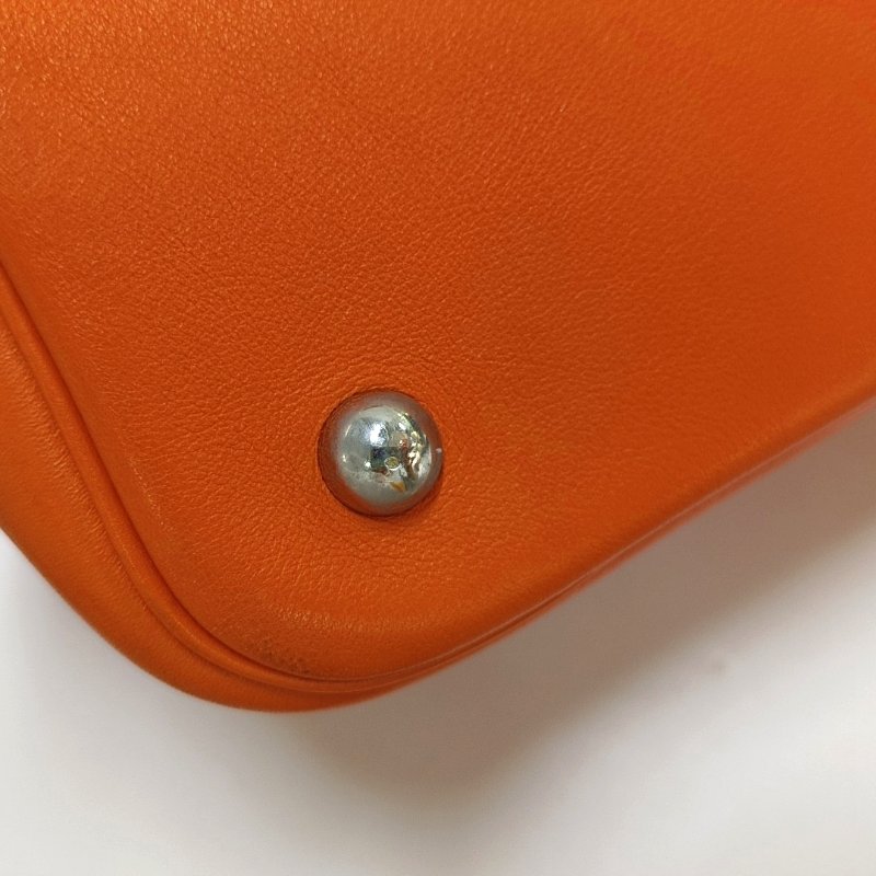 HERMES Bolide 31愛馬仕橙Evercolor牛皮保齡球包手提包銀色五金K刻-13