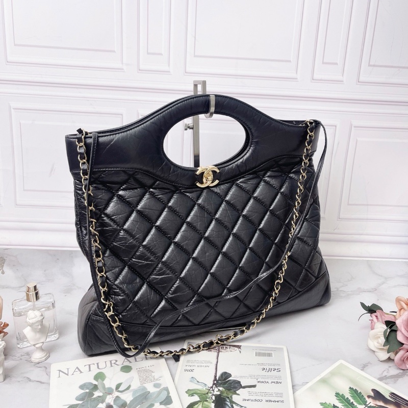 Chanel 黑色31Bag金扣菱格皮穿鏈肩背斜背手提包37×39×8 98新配件塵袋購證-2